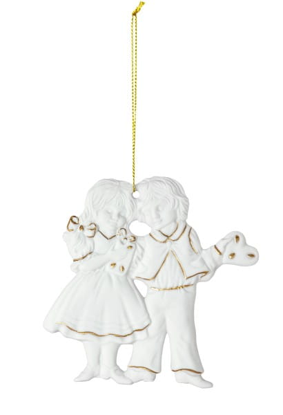 Seltmann Porzellan Weihnachtsanhänger "Hänsel und Gretel", 8 cm, Weiß/Gold