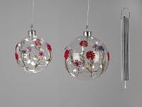 formano LED-Hänger-Kugel Ø 10 cm, Glas mit aufgesetzten Blumen, Timer + Batteriebox zum Hängen
