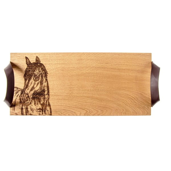 Scottish Eiche Tablett mit Kunstledergriffen - Pferd Portrait 45 x 15 cm
