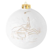 Seltmann Porzellan Weihnachtskugel, "Kirche und Brunnen + Mühle" Ø 8 cm, Weiß/Gold