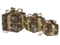 formano Satz Rattan Pakete mit goldener Schleife, LED-Licht & Timer, 3-tlg.