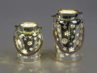 formano Deko-LED-Licht, Farbglas matt mit Stern-Dekor, Silber/Gold, 17 cm - inkl. Timer