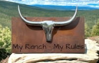 My Ranch - My Rules Rostschild mit Stierkopf aus Alu - groß