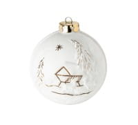 Seltmann Porzellan Weihnachtskugel, "Wildfütterung + Wasserrad" Ø 6 cm, Weiß/Gold