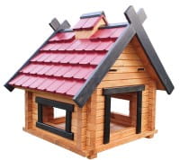 Kleiber Gartenprodukte Star-Haus Vogelfutter-Blockhaus mit Silo und rotem Dach, aus massivem Holz