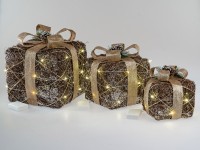 formano Satz Rattan Pakete mit goldener Schleife, LED-Licht & Timer, 3-tlg.
