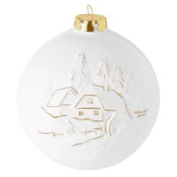 Seltmann Porzellan Weihnachtskugel, "Wasserrad und Mühle" Ø 8 cm, Weiß/Gold