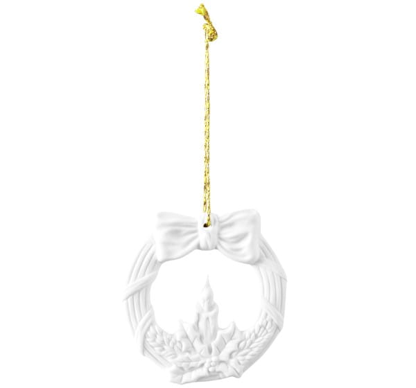 Seltmann Porzellan Weihnachtsanhänger "Kranz mit Kerze + Schleife", 8 cm, Weiß