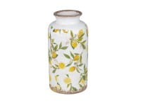 formano Gartendeko Keramik Vintage-Vase, Zitronen-Dekor weiß/gelb, 13 x 26 cm
