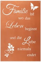 Ferrum Art Design Rost Gedichttafel "Familie-Leben-Liebe"