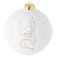Seltmann Porzellan Weihnachtskugel, "Kirchgang mit Mann + Mühle" Ø 8 cm, Weiß/Gold