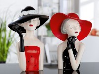 Gilde Poly Figur Lady mit schwarzem Hut, rot/schwarz - 29,5 cm