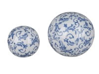 formano Gartendeko Keramik Vintage-Deko-Kugel glasiert, Ranken-Dekor weiß/blau, Ø 10 cm