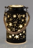 formano Deko-LED-Licht, Farbglas matt mit Stern-Dekor, Schwarz/Gold, 17 cm - inkl. Timer
