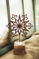 Ferrum Art Design Rost Teelichthalter-Holz "Schneeflocke 2"