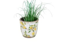 formano Gartendeko Keramik Vintage-Pflanztopf, Zitronen-Dekor weiß/gelb/grün, 14 x 13 cm