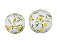 formano Gartendeko Keramik Vintage-Deko-Kugel, Zitronen-Dekor weiß/gelb/grün, Ø 12 cm