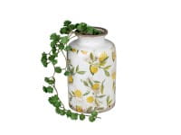 formano Gartendeko Keramik Vintage-Vase, Zitronen-Dekor weiß/gelb, 13 x 21 cm