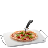 GEFU Set: Pizzastein DARIOSO mit Gestell + Pizzaschneider + Pizza-Schieber