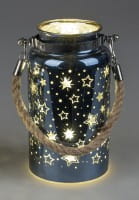 formano Deko-LED-Licht, Farbglas matt mit Stern-Dekor, Blau/Gold, 17 cm - inkl. Timer