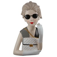 Gilde Poly Figur Lady mit Handtasche, grau/schwarz/weiß - 29 cm