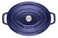 Staub Cocotte Bräter Gusseisen oval 29cm blau oben