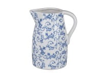 formano Gartendeko Keramik Vintage-Krug glasiert, Ranken-Dekor weiß/blau, 20 x 24 cm