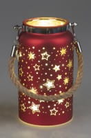 formano Deko-LED-Licht, Farbglas matt mit Stern-Dekor, Rot/Gold, 17 cm - inkl. Timer