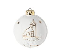Seltmann Porzellan Weihnachtskugel, "Kirchgang + Jesus" Ø 6 cm, Weiß/Gold