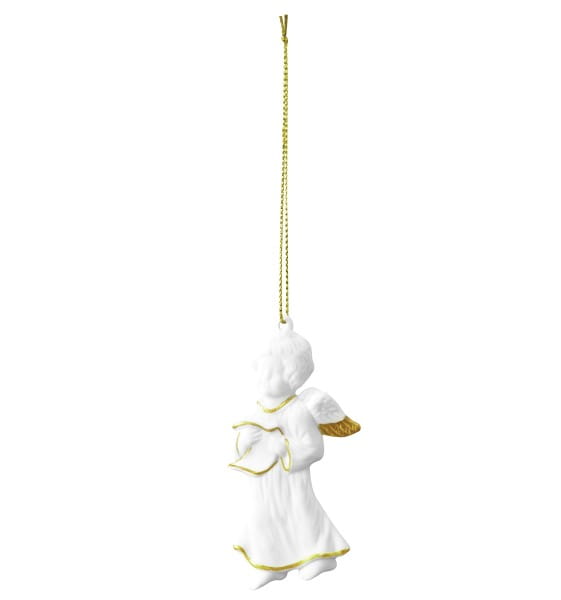 Seltmann Porzellan Weihnachtsanhänger "Singender Engel", 9 cm, Weiß/Gold