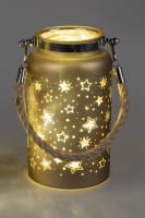 formano Deko-LED-Licht, Farbglas matt mit Stern-Dekor, Braun/Gold, 17 cm - inkl. Timer