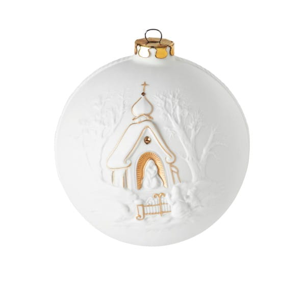 Seltmann Porzellan Weihnachtskugel, "Kirchgang + Kapelle" Ø 10 cm, Weiß/Gold