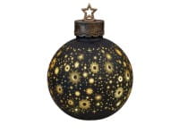 formano Deko-Kugel 35 cm, Farbglas matt, schwarz/gold mit LED-Licht & Timer, Stern-Dekor + Stern