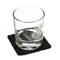 Scottish Glasbecher / Whiskyglas + Schiefer Untersetzer im Set - Distel Ø 8,5 cm
