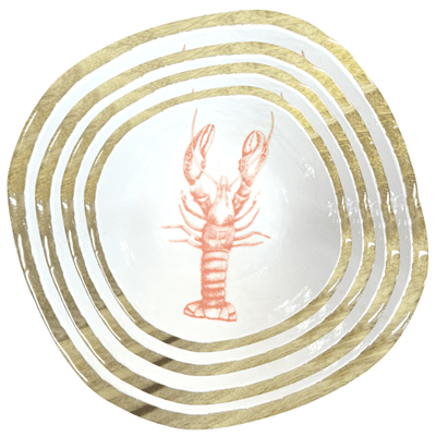 byRoom Scandinavian Mangoholz Schüssel 4er-Set, Weiß mit Lobster