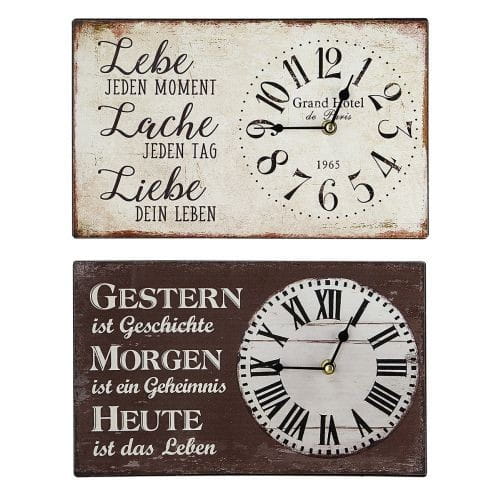 Gilde Metall Wanduhr-Set "Gestern + Lebe", creme/braun - 31 x 19 cm 2er Set