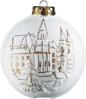 Seltmann Porzellan Weihnachtskugel, "Nürnberger Christkindlmarkt + Wasserrad" Ø 6 cm, Weiß/Gold