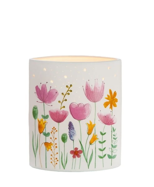 Gilde Porzellan Lampe "Blumenwiese", mehrfarbig - 20 cm